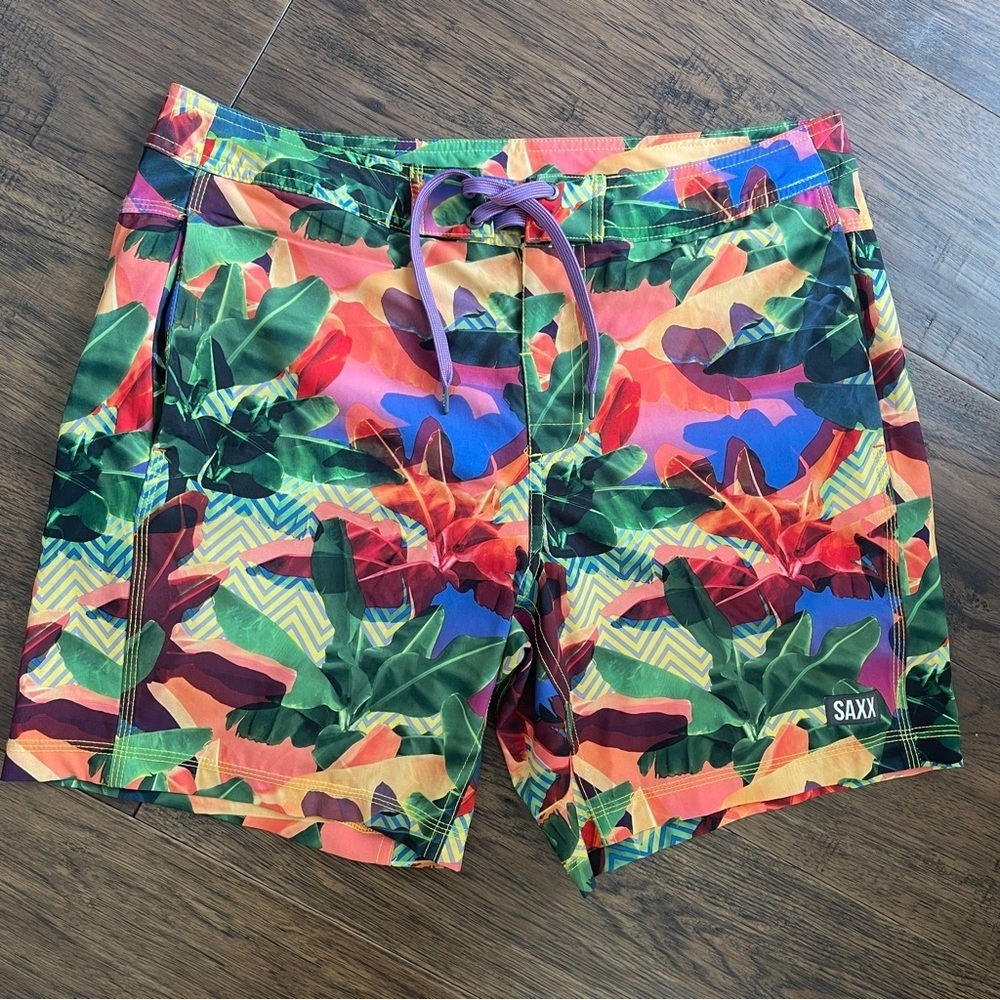 SAXX Men's swim shorts betawave 2n1 boardie 17” Jungle Print Athletic Shorts 32